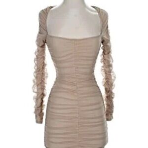 Michael Costello x Revolve Beige Tan Ruched Mini Dress